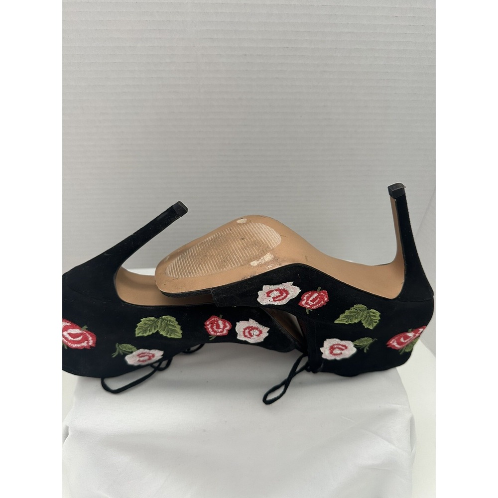 BETSEY JOHNSON Caroline Floral Embroidered Peep-toe Heels SIZE 6.5 - Picture 2 of 11